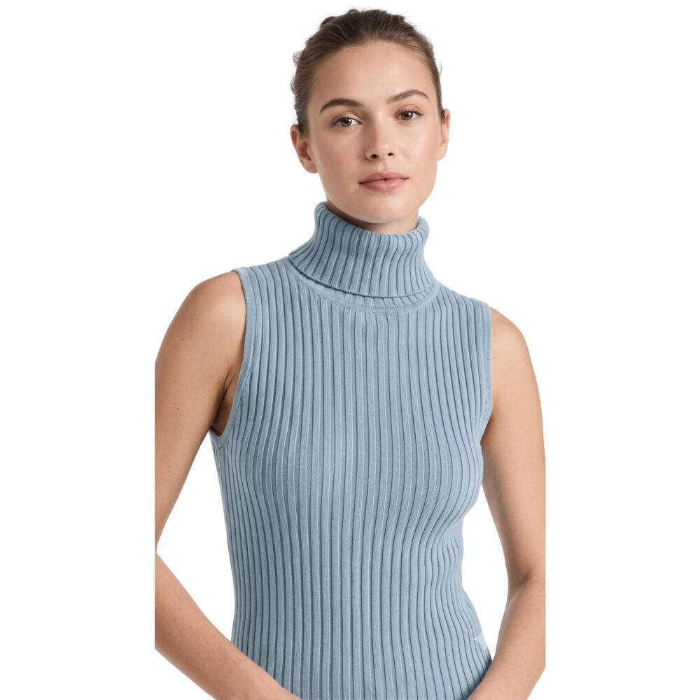 🩵 Y2K Baby Blue Ribbed Sleeveless Turtleneck Sweater XL